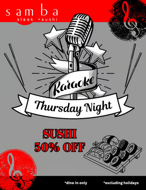 50% sushi menu + Karaoke!!